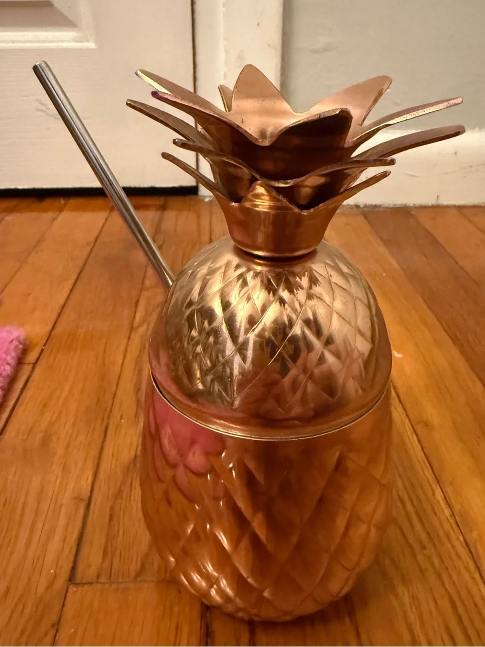 Pier 1 Rose Gold Pineapple Cocktail Server with Metal Straw